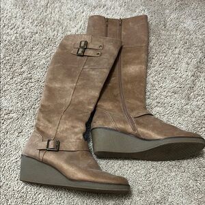 A2 by Aerosoles Taupe Wedge Knee-High Boots